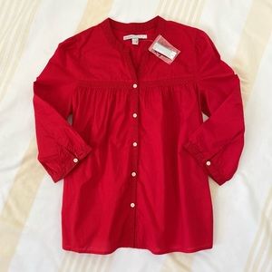 Old Navy NWT Peasant Blouse Mid Sleeve SZ S in Bright Red